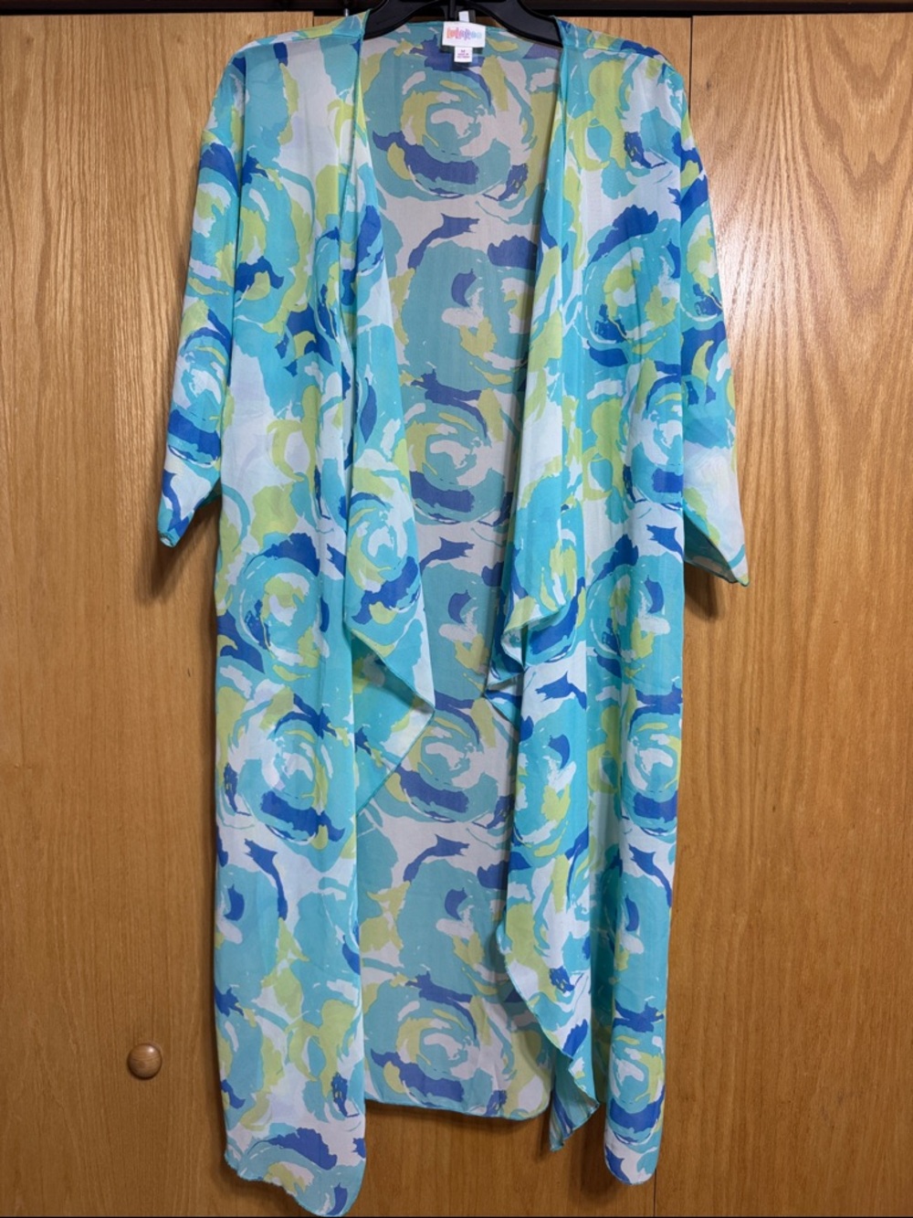 LuLaRoe Aqua, Blue & Lime Abstract Floral Chloe Kimono